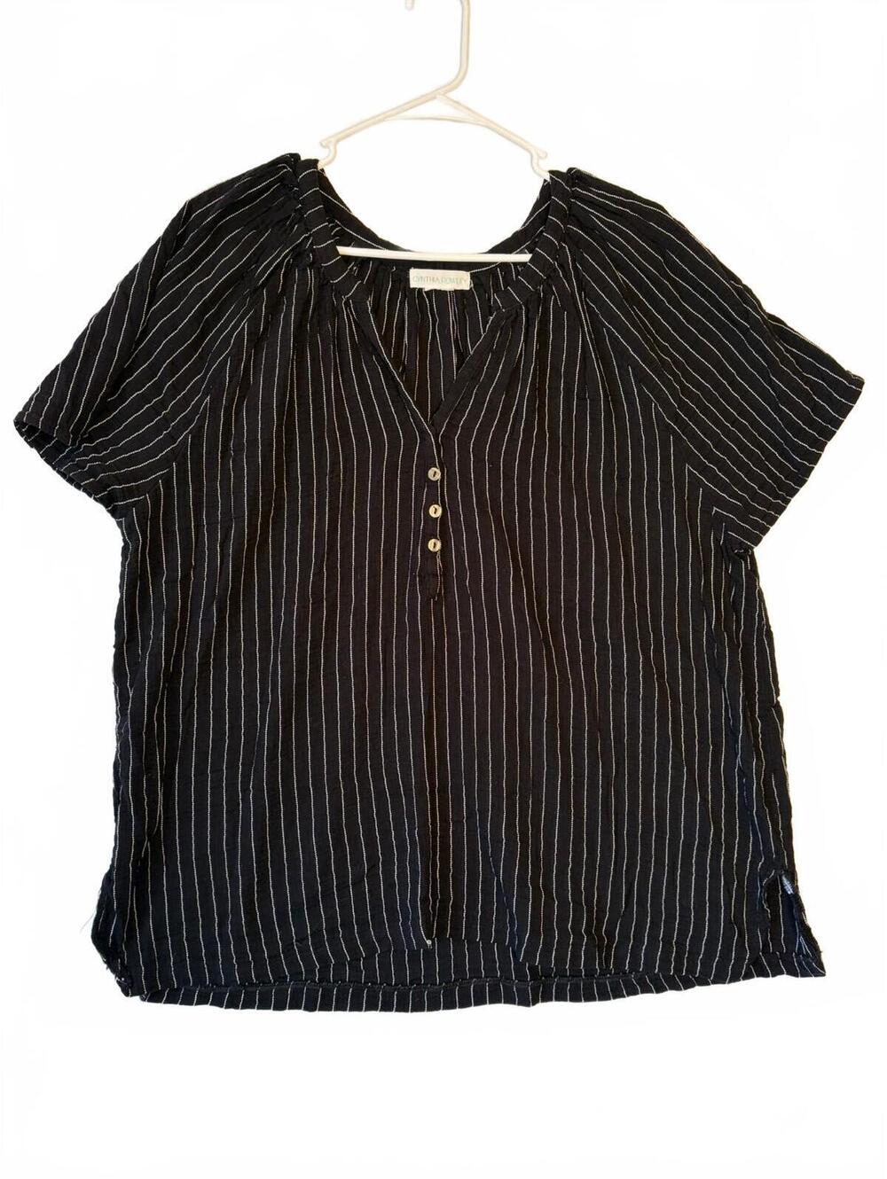 Cynthia Rowley Black and White Striped Short Sleeve Top Lightweight Size XXL